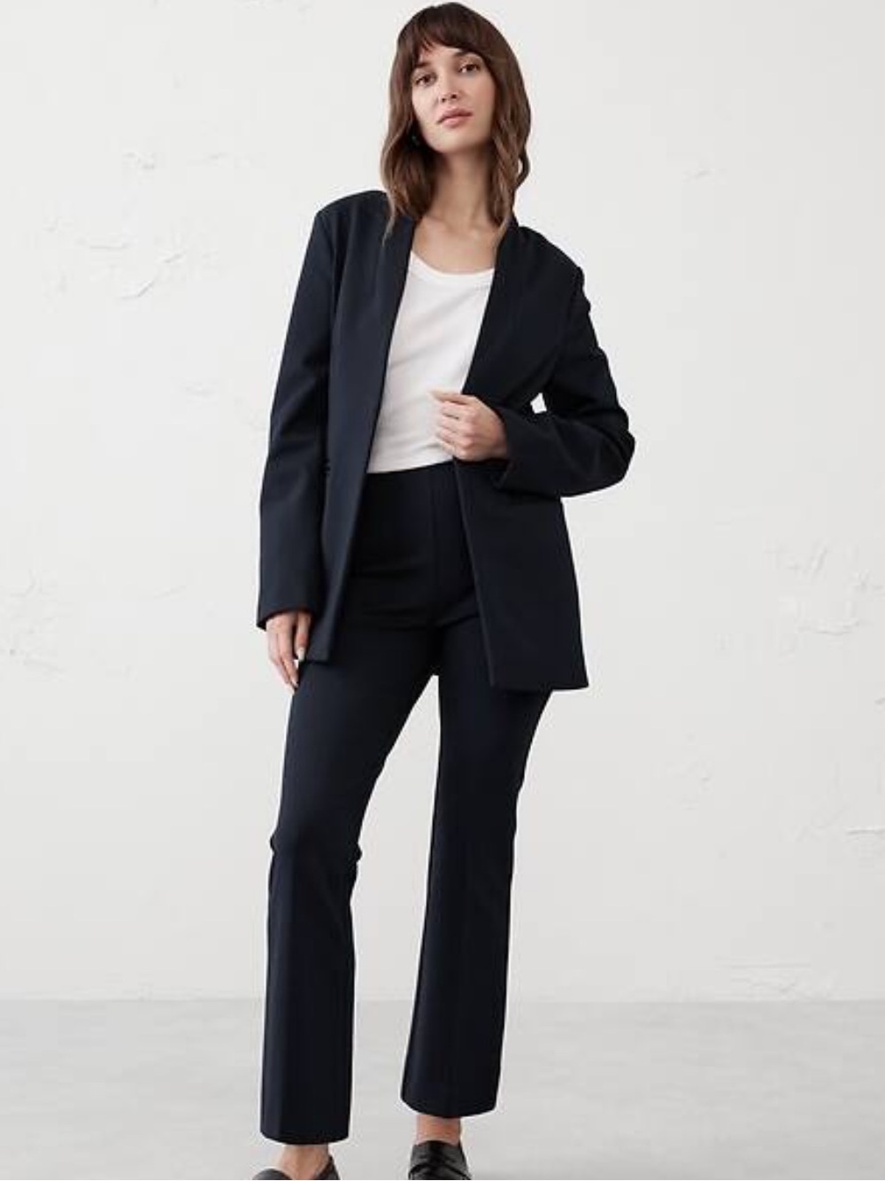 NEW BANANA REPUBLIC Ponte Knit Collarless Long Line Navy Blazer, Large